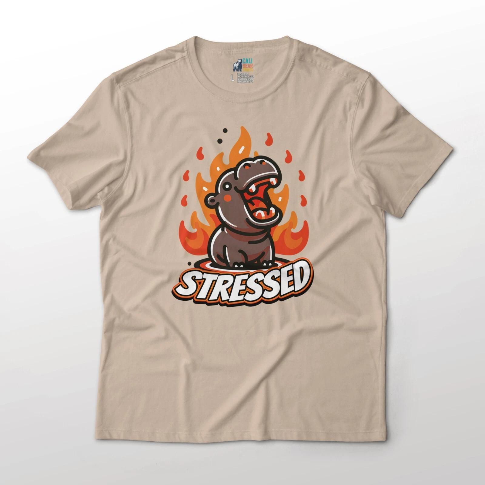 Stressed Small Hippo On Fire Funny Animal Graphic T-T-Shirt S