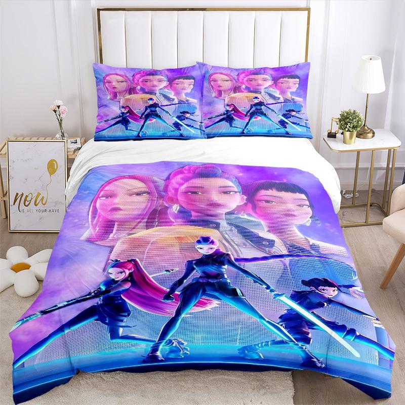3pcs KPOP Demon Hunters, Huntrix Bedding Set: Perfect for Bedroom or Guest Room. Soft and Comfortable with No Core Included yy251009185