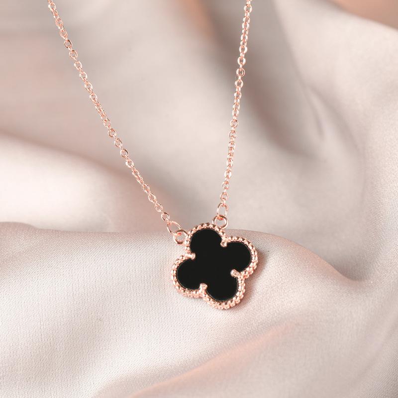 

Ожерелье с четырехлистным клевером, двухсторонняя подвеска высокого качества, белая ракушка, роскошная простая цепочка на ключицу с травой на удачу rose gold чёрный