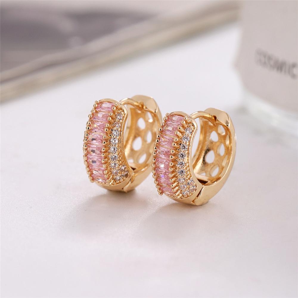 Luxury Female White Pink Rainbow Zircon Stone Hoop Earrings Vintage Fashion Gold Color Wedding Jewelry For Women