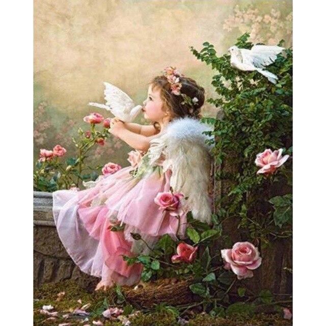 Sale 5D Diy Diamond Painting Angel Girl Picture Landscape Cross Stitch Full Round Diamond Embroidery Wall Sticker Home Decor
