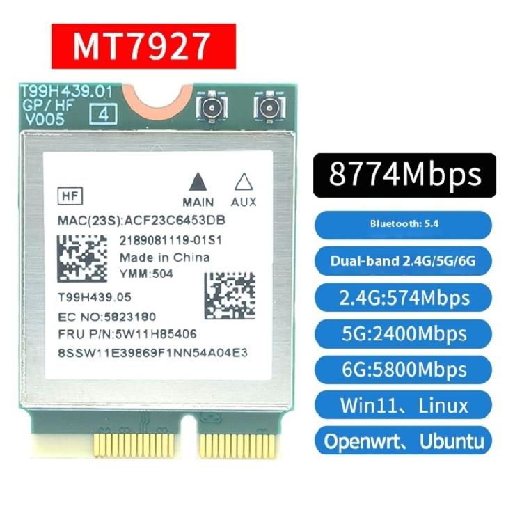 Cutting Edges MT7927 WiFi7 Wireless Adapters NGFFs M.2 Interfaces 320MHz Bandwidth 6GHz Channel 8774Mbps Metal Body