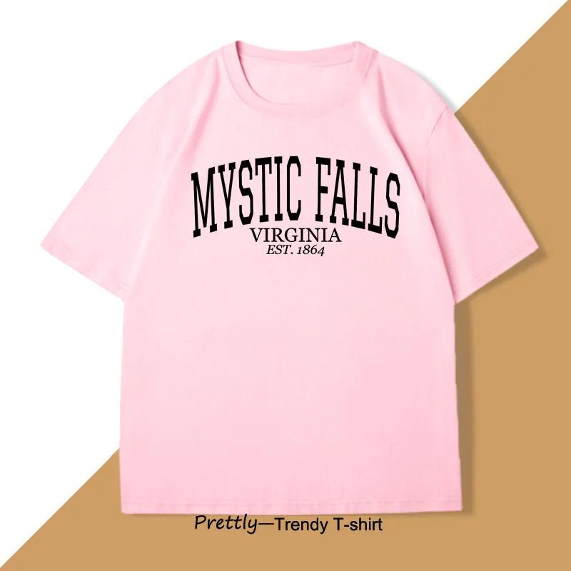 Mystic Falls Virginia Est1864 T Shirts for Virginia Casual Vampire Fan Salvatore TShirt Vintage Damon Printed Tshirt Clothes