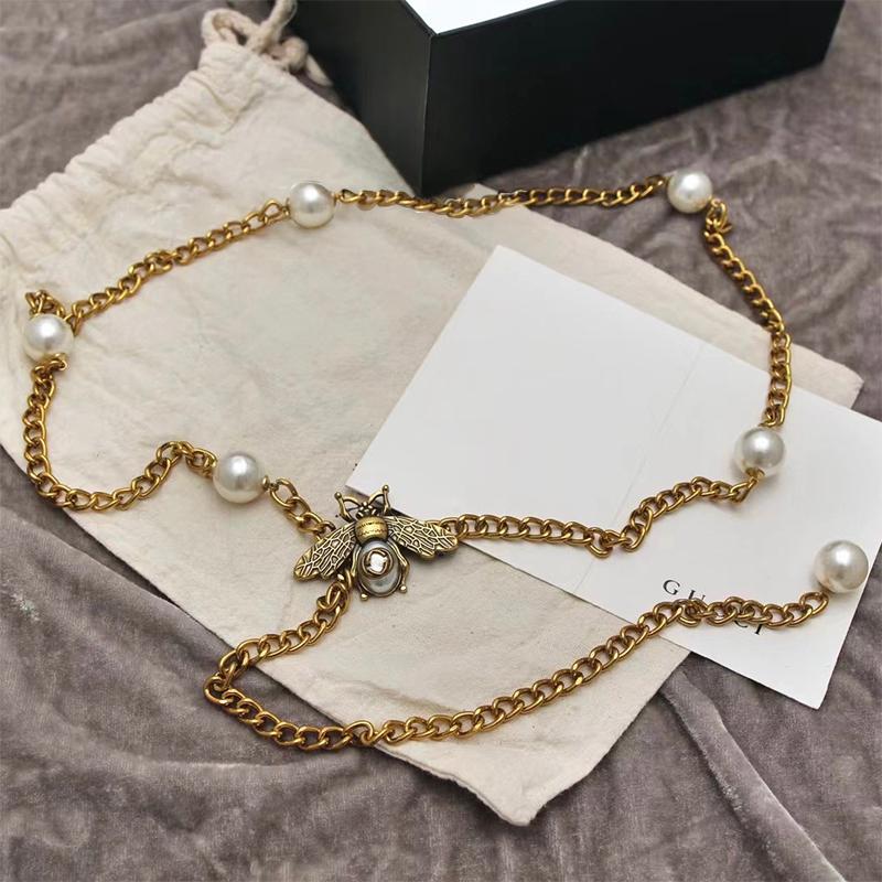 Luxury Versatile Long Waist Chain For Women Vintage Pearl Splice Metal Waist Belt High Quality Dress Decoration Chain Gifts