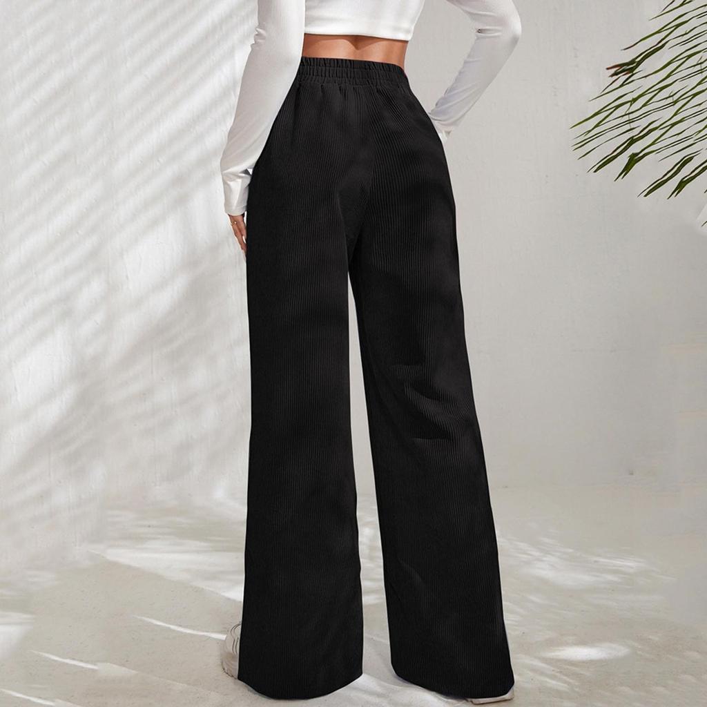 Women's New High-waisted Pants With Slits And Hem Corduroy Solid Color Spliced Casual Pants