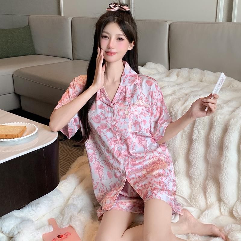 Wind French Women'S Pajamas Summer Thin Ice Silk Short-Sleeved Suit Silk Cool Jacquard Loungewear Real Shot