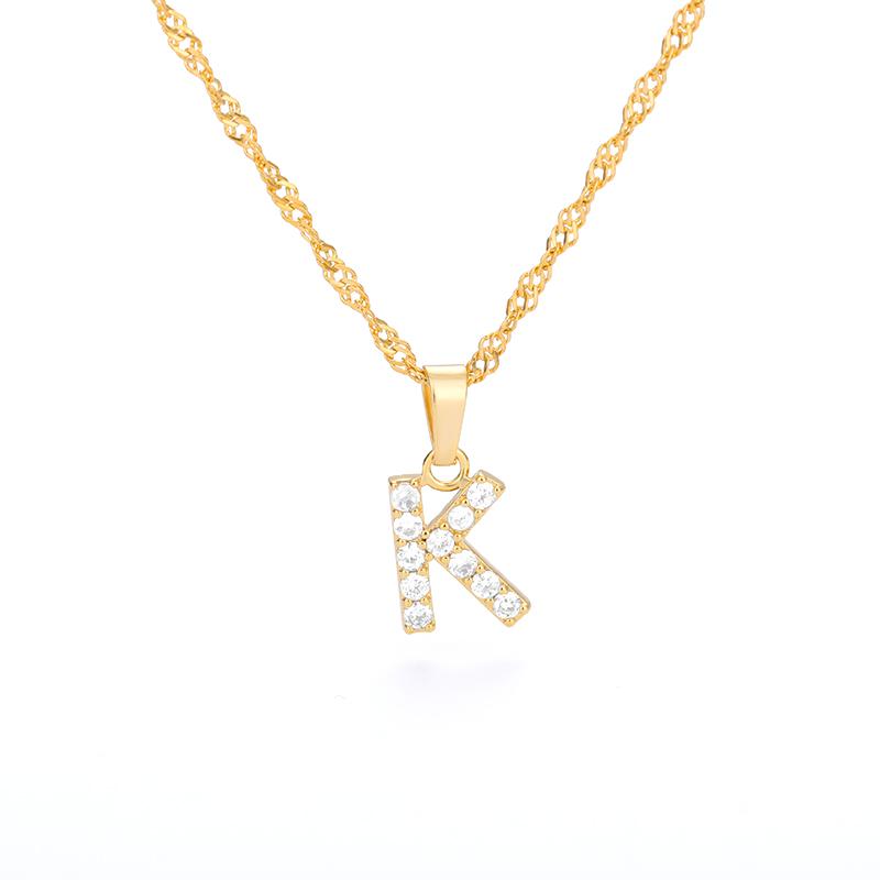 Cubic Zirconia Initial Letter Pendant Necklaces For Women Stainless Steel Gold Color Chain Alphabet Chokers Jewelry Accessories