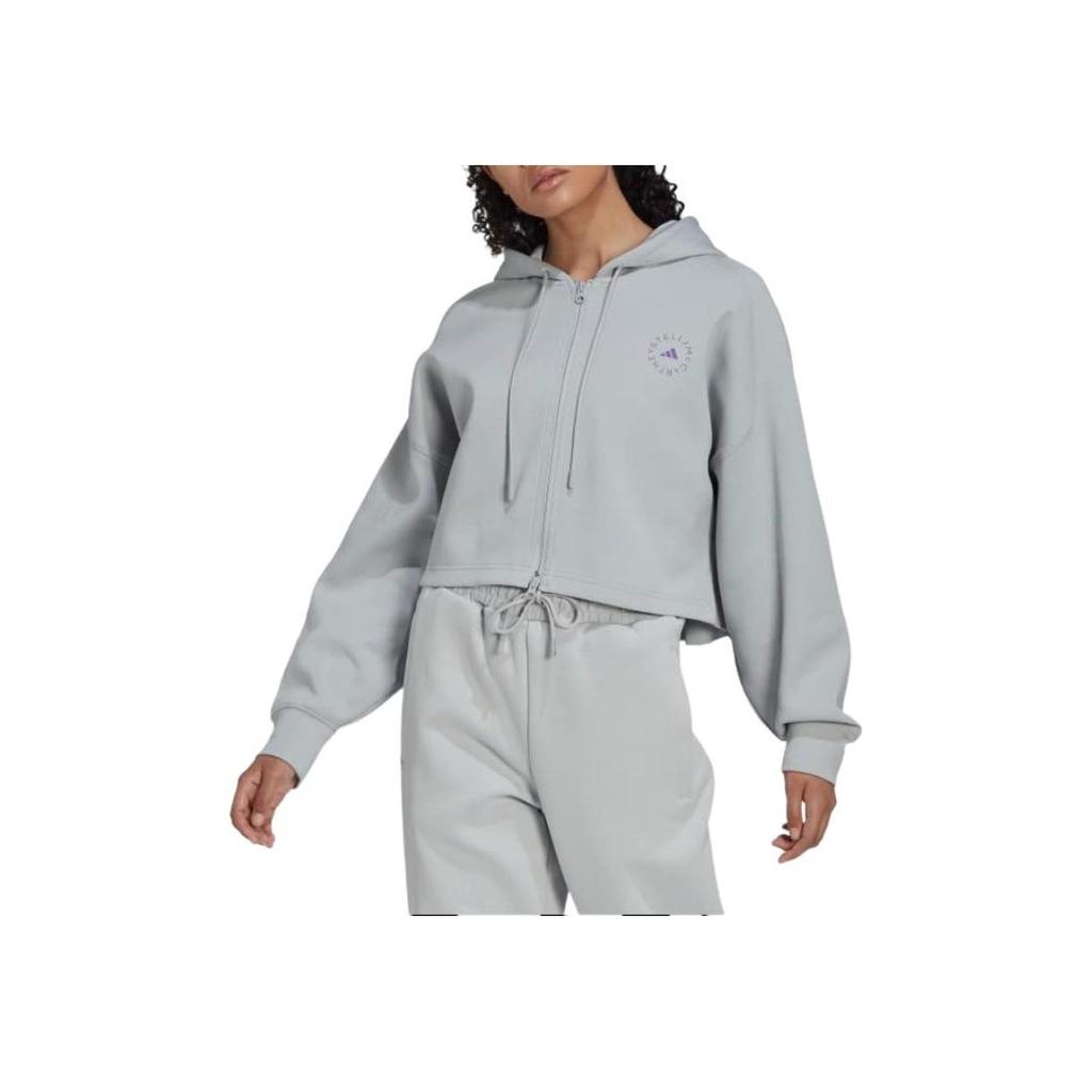 Adidas Stella McCartney Cropped Hoodie With Logo Print Women Jacket Gray HI6063