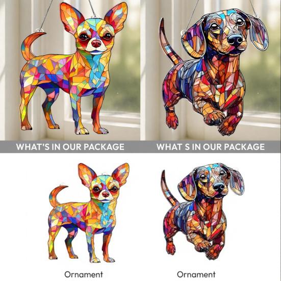 Acrylic Puzzle Suncatcher Cute Dog Sun Catcher Panel DIY Jigsaw Puzzle Window Hanging Ornament for Home Garden Decor