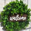 Simulation Wreath Welcome Door Decoration Green Wreath Wooden Sign Pendant