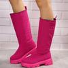 Chic Women Long Boots Brand Design Terry Cloth Knee-high Booties Ladies Thick Sole Pink Green Botas Tone To Tone