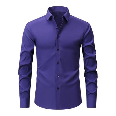 Herren Langarm Unifarbenes Hemd Schmale Passform Knitterarm Beständig Business Casual Formelles Oberteil