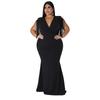 Plus Size Fringe V Neck Maxi Dress Long Sleeve Mermaid Gown Curvy Bodycon Fishtail Long Dress Sexy Tassel Shoulder Evening Party Formal Wedding Gown