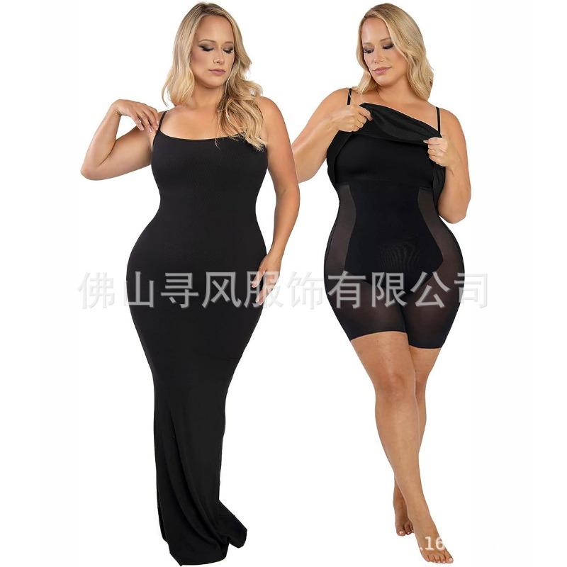 Women Modal Spaghetti Strap Light Tummy Control Bodycon Maxi Dress 2 In 1 Shapewear Long Dress