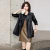 2024 Autumn Fashion Retro PU Leather Petite Mid-Length Women's Jacket Coat