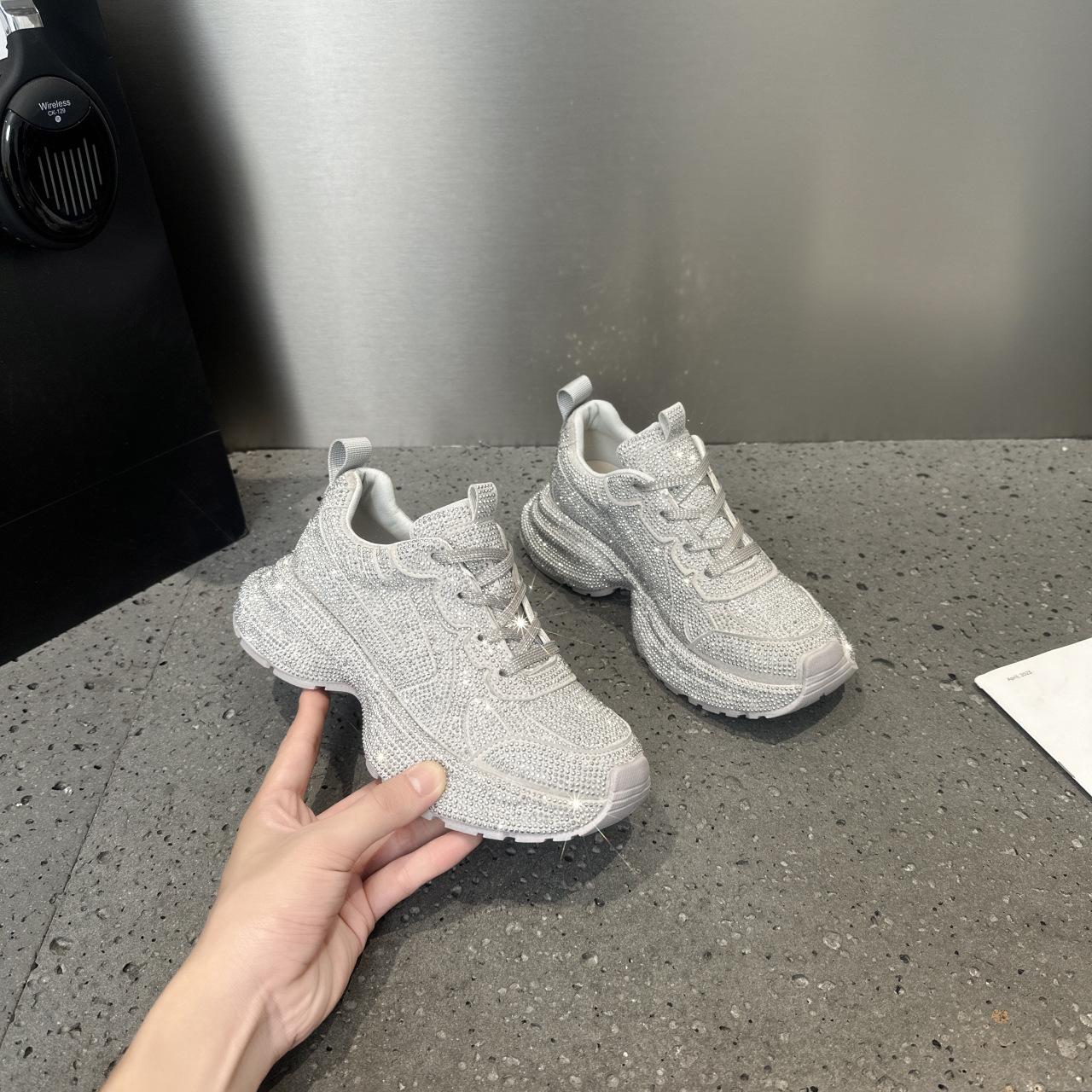 

Подростковые Девочки Массивные Кроссовки с Кристаллами Женские Повседневные Дышащие Увеличивающие Рост Плоская Платформа Блестящая Обувь 37 серый