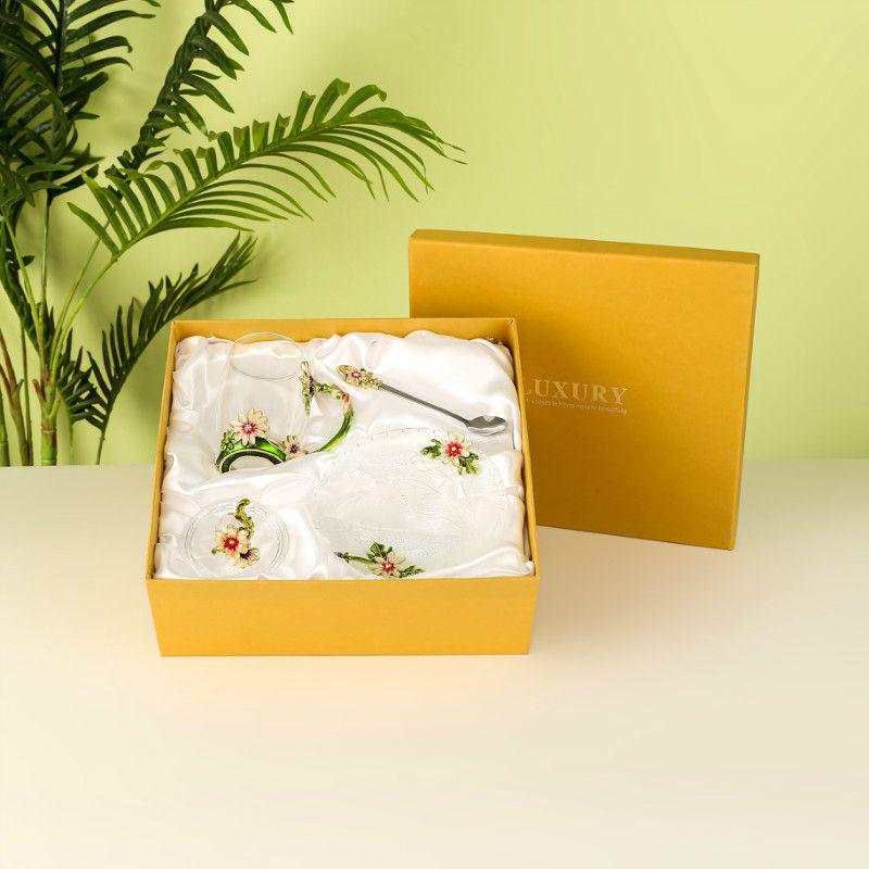 Daisy Enamel Flower Tea Cup - Heat-Resistant Crystal Glass for Home, Office, or Festival Gift