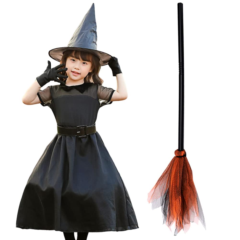 Костюм ведьмы Formemory для косплея для детей, Хэллоуин, Костюм волшебника, Детское платье ведьмы, 5-предметный набор костюмов на Хэллоуин с перчатками, шляпой и метлой,