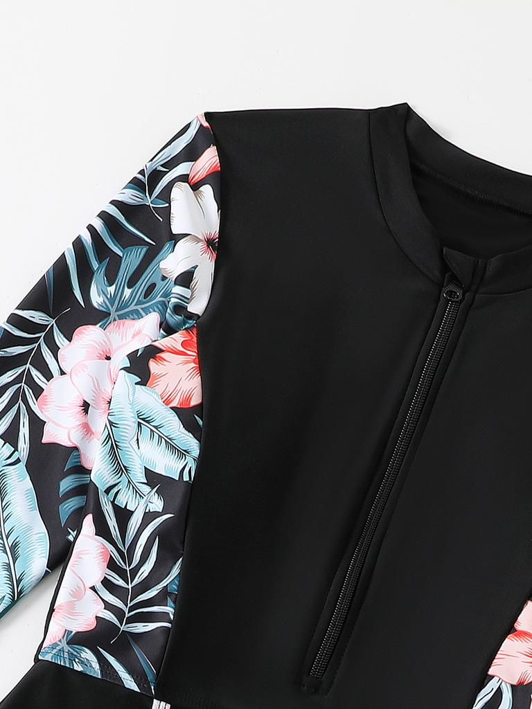 Women Long Sleeve Skirted Two Piece Swimsuit Set With Solid And Printed Patterns For Beach And Surfing