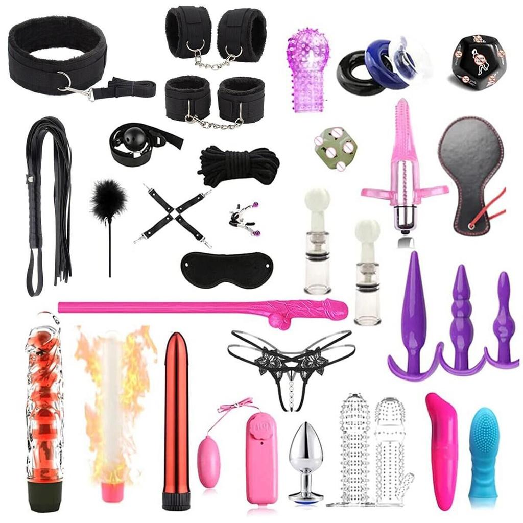 38PCS BDSM Bondage Slave Restraints Adult Games Sex Toys Handcuffs Ankle Cuffs Whip Neck Collar