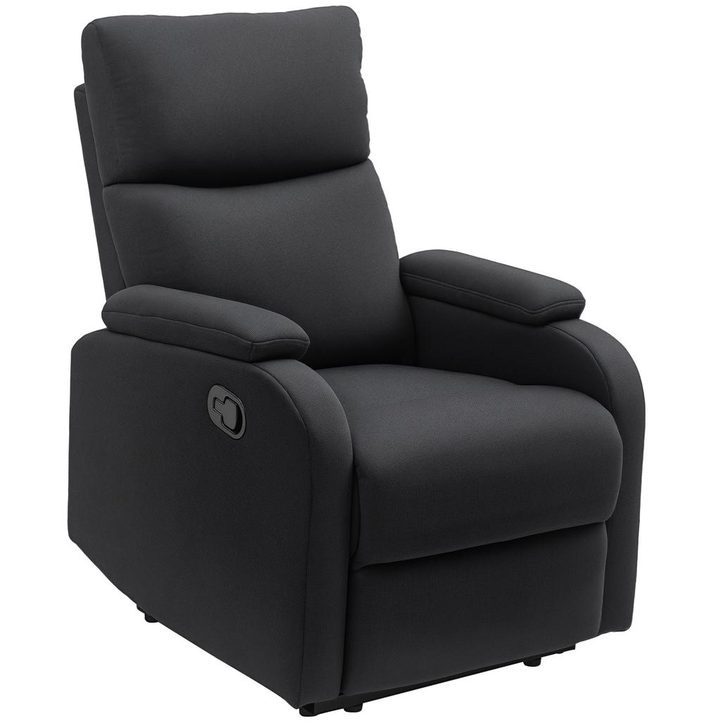 Manually Reclining Armchair To 60 Degrees Extra Padded In Fabric with Footrest, Black