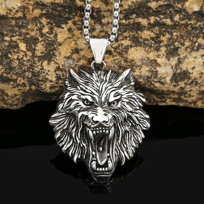 Cool Mens 30 Inch Stainless Steel Viking Wolf Head Pendant Necklace Heavy Men