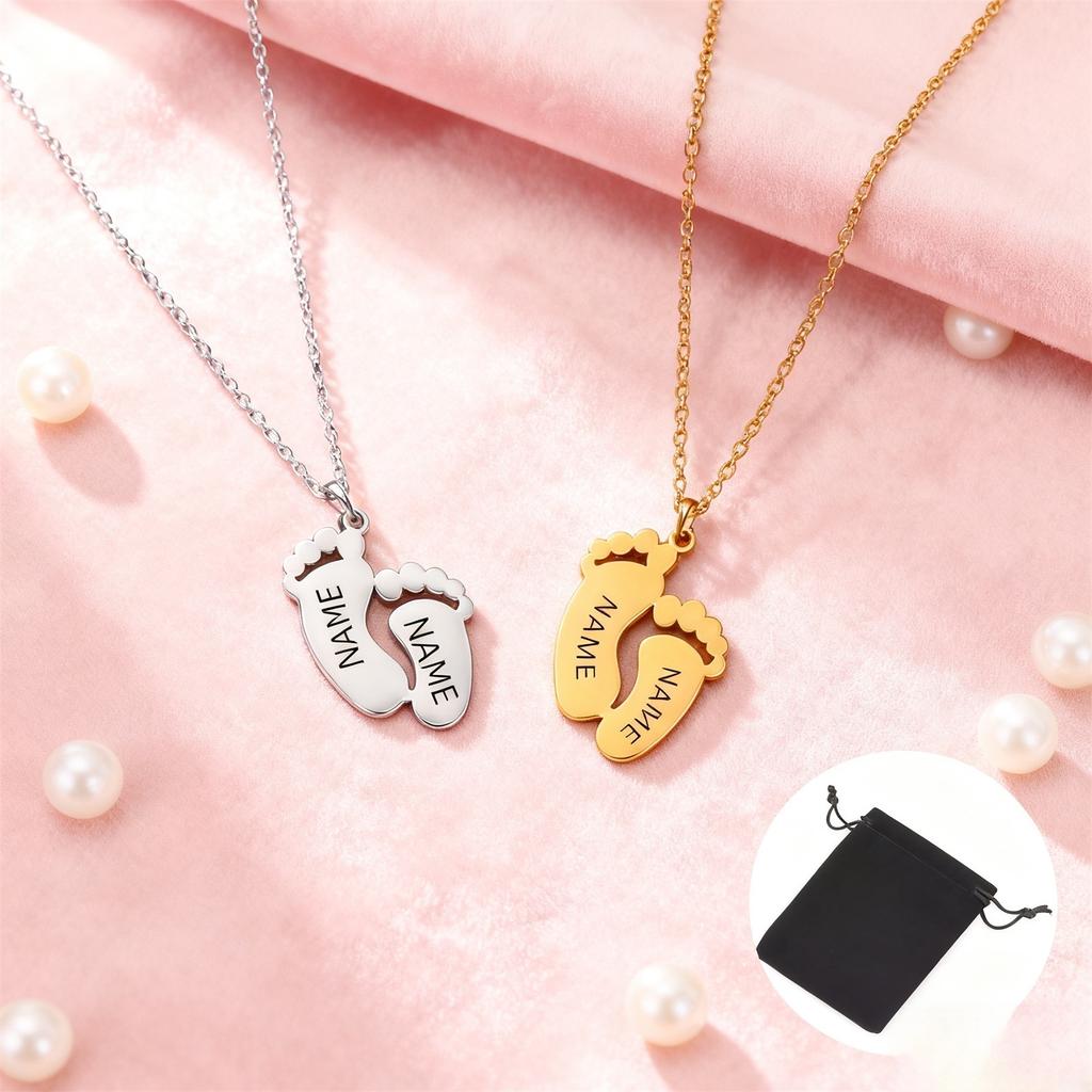 Customized Carving Name Date Foot Necklace Stainless Steel Personalized Necklace Couple Friendship Footprints Family Gift