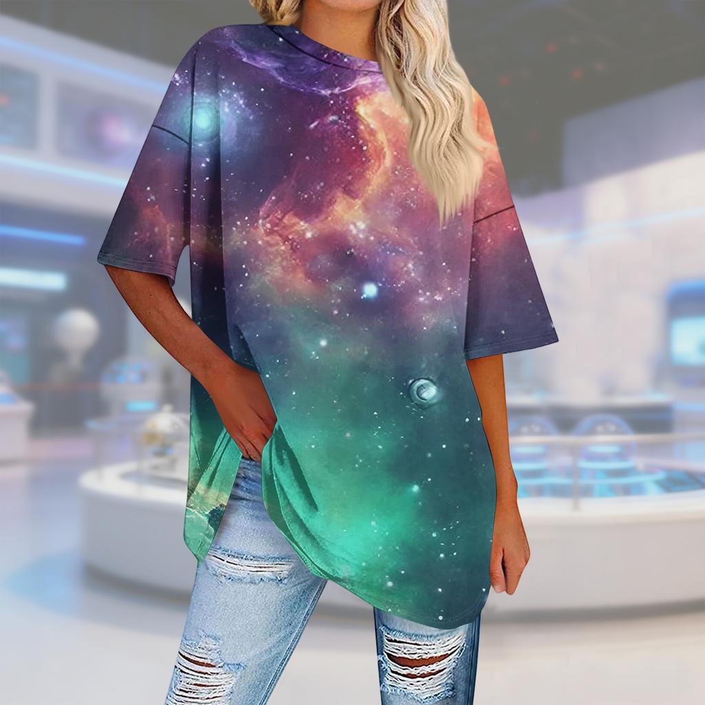 T-shirt de Manga Curta Casual com Estampa Moderna de Gola Redonda para Mulheres e Homens