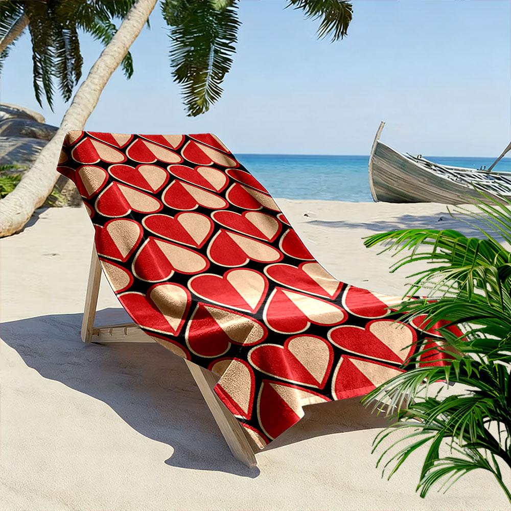 Red and Beige Heart Pattern Towel A must-have beach towel for beach travel