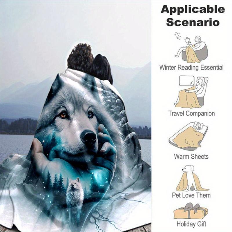 1pc Wolf amidst Snowy Forests Blanket  Soft Warms, Living Room, Travel, Camping, Car Blankets