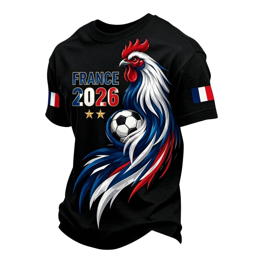 Men's Classic Crew Neck Short Sleeve T-Shirt with France Football Graphic Print Soft Comfortable Fit Casual Wear