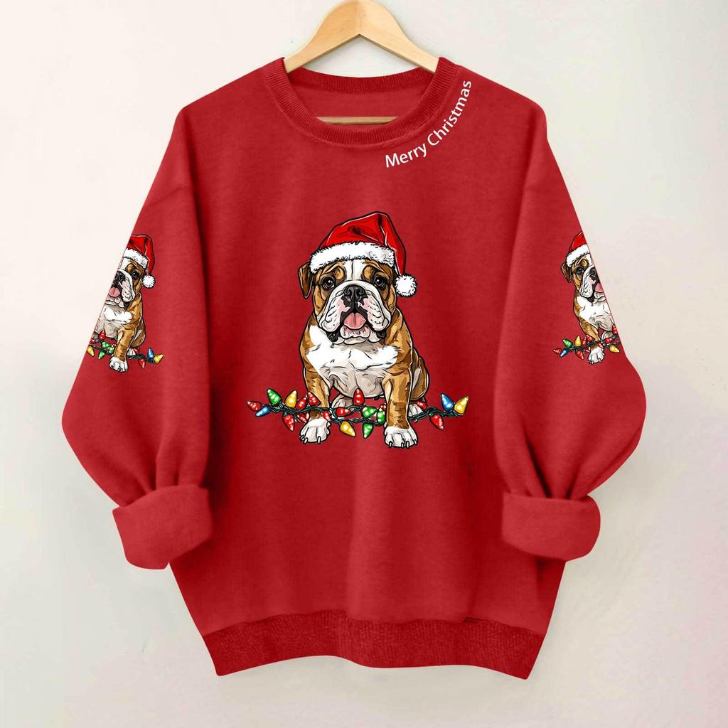 Ladies' Casual And Fashionable Round Neck Top With Christmas Print Hooded T-shirt Long Sleeved Sweatshirt