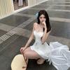 French Beautiful White Suspender Dress Women's Summer Slim Waist Trailing Skirt Gentle and Thin Super Fairy Dress