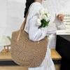 Straw Beach Bag Vintage Handmade Woven Shoulder Bag Raffia Circle Rattan Bags Bohemian Summer Vacation Casual Bags