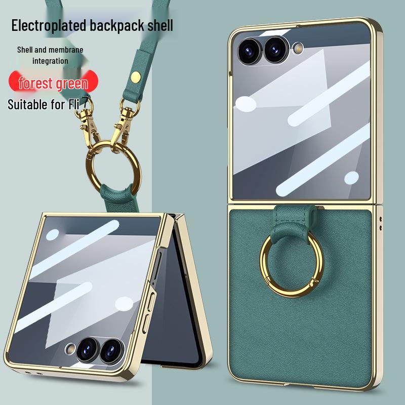 Etui PU ze Skóry dla Galaxy Z Flip7 z Galwanizowanym Pierścieniem i Sznurkiem - Ochronne Etui w Stylu Zapachowym