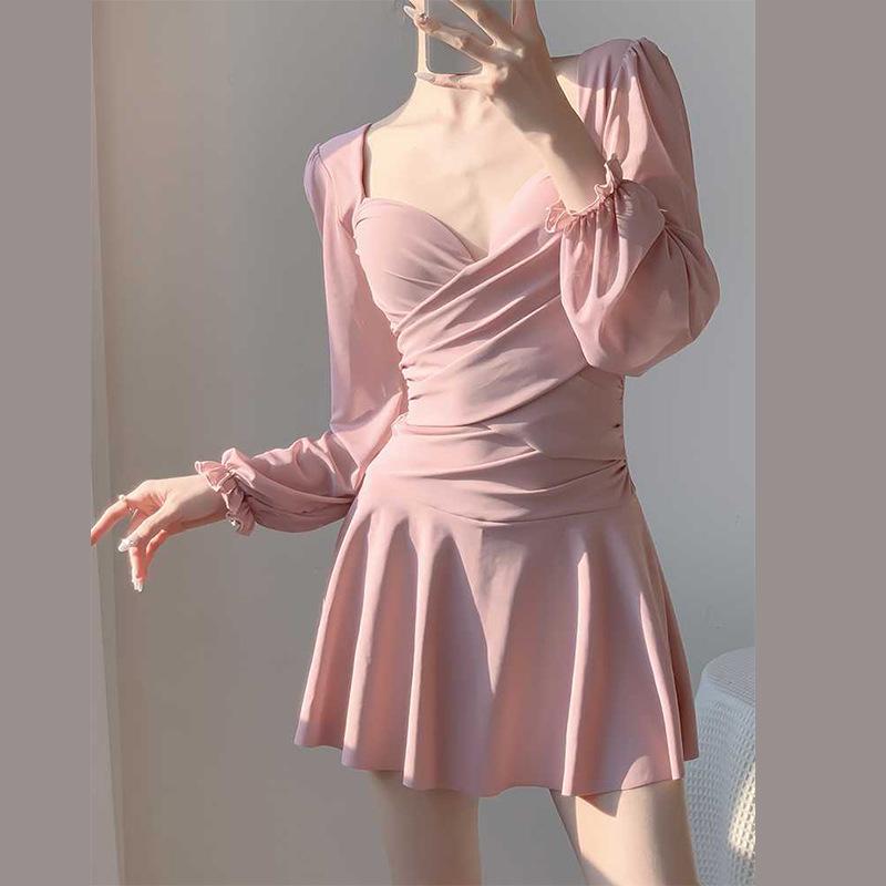 2024 Sweet Pure-Style Slimming Long-Sleeve Underwire One-Piece Swimsuit for Women