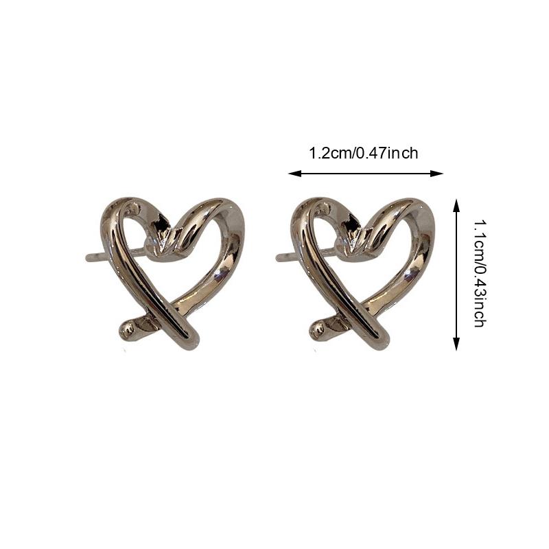Simple Cute Sweet Heart Shaped Clamping Earrings For Women'S Fashion Heart Shaped Round Perforated Earrings Jewelry
