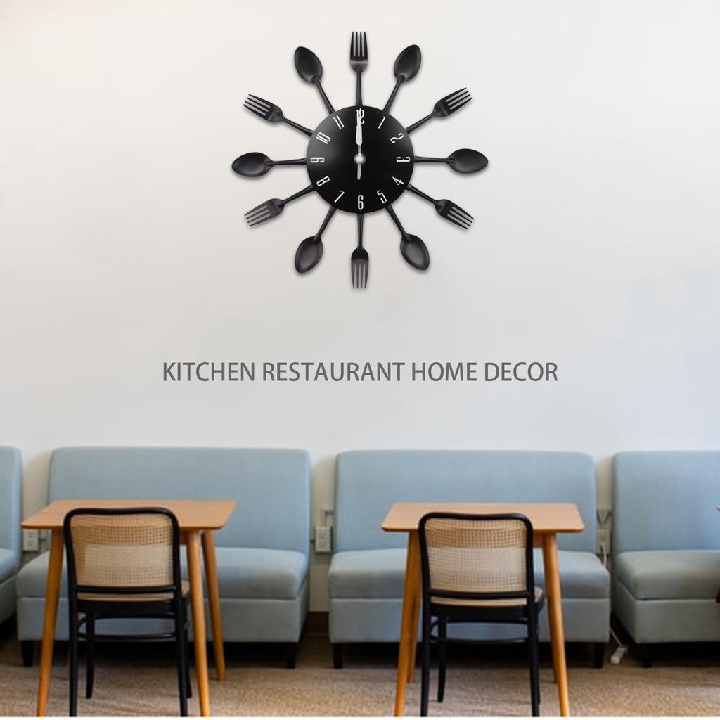 ABBY-Home Decorations Noiseless Stainless Steel Cutlery Clocks Knife And Fork Spoon Wall Clock Kitchen Restaurant Home Decor
