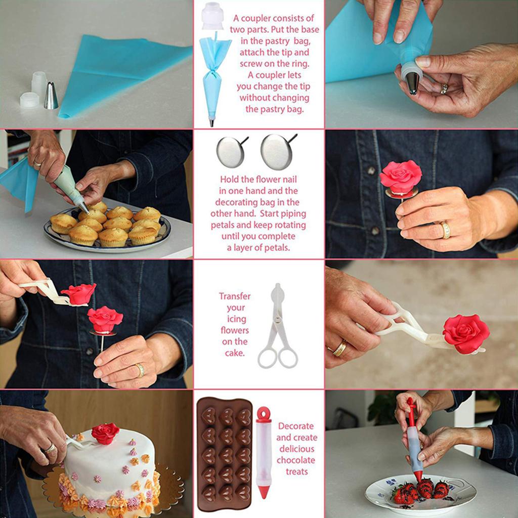 73 pcs Cake Decorating Supplies Professional Cupcake Decorating Kit Baking Supplies Rotating Turntable Stand Piping Bags and Tips Set Icing Spatula