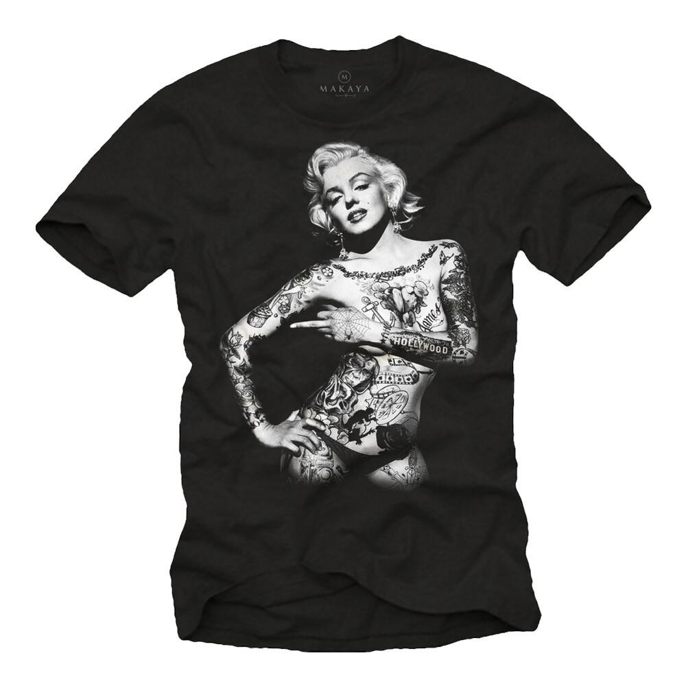Rockabilly Tattoo Mens Biker T Shirt With Sexy Pin Up Girl Marilyn Unisex T-Shirt S