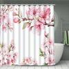 Pc Valentine'S Day Pink Cherry Blossom Bathroom Set Shower Curtain Non-Slip Mat U-Shaped Toilet Mat Toilet Seat