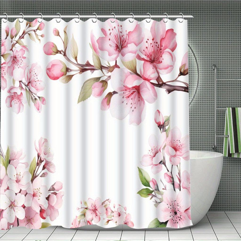 Pc Valentine'S Day Pink Cherry Blossom Bathroom Set Shower Curtain Non-Slip Mat U-Shaped Toilet Mat Toilet Seat
