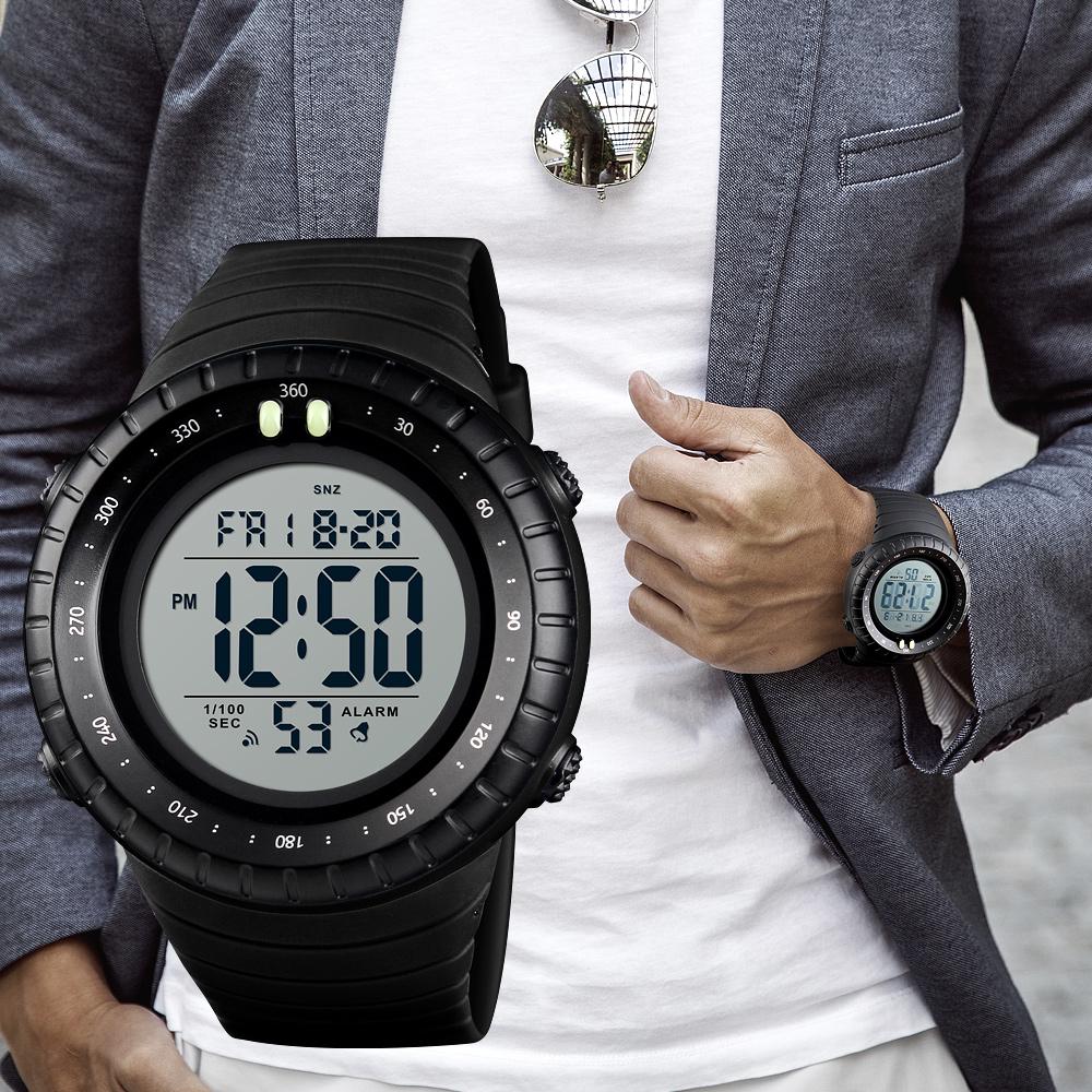 SKMEI Orologio Sportivo Digitale Uomo – Impermeabile 50m, Cronometro, Sveglia, Display LED, Cinturino PU – Nero, Quadrante 5,2 Cm