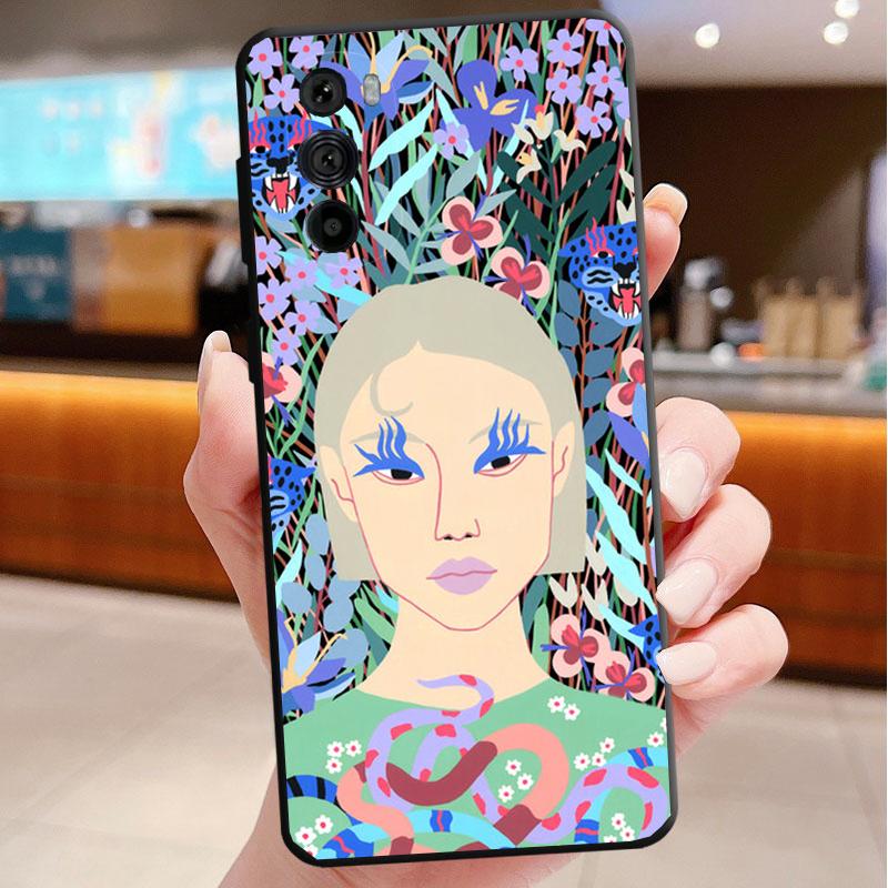 

Phone Case For Motorola Edge 50 40 Pro 60 50 40 30 Ultra Neo Fusion Moto G85 G72 G53 G54 G84 G13 G32 Jaguar Flower Women Korean Moto G32