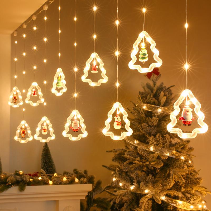 LED Santa Claus Christmas Curtain String Lights for Windows - Festive Cartoon Decoration