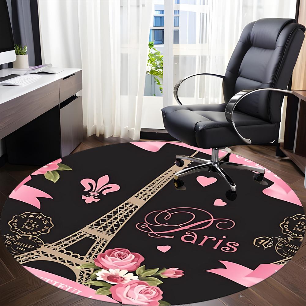 1pc Paris Eiffel Tower Art Carpet for Office Non Slip, Round Carpet, Soft & Comfortable, Carpet for Office, Lightweight Round Floor Mat