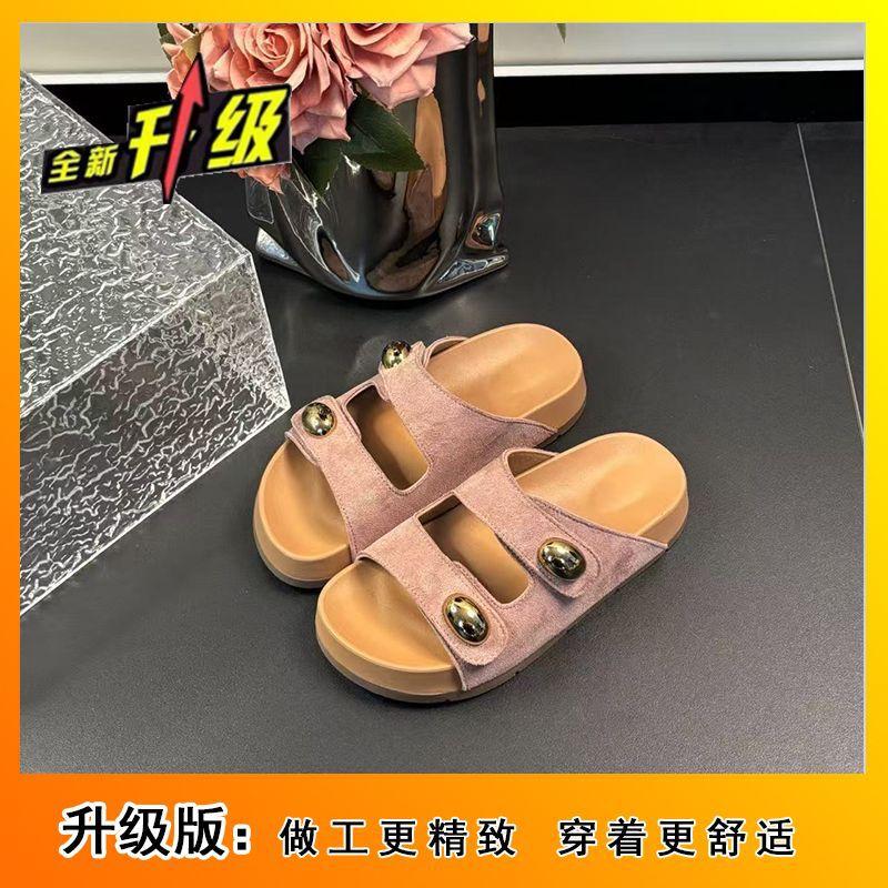 

Пляжный отдых одно слово швабра легкая мягкая подошва липучка крутые тапочки женская уличная обувь 2025 лето новинка для выхода толстая подошва 40