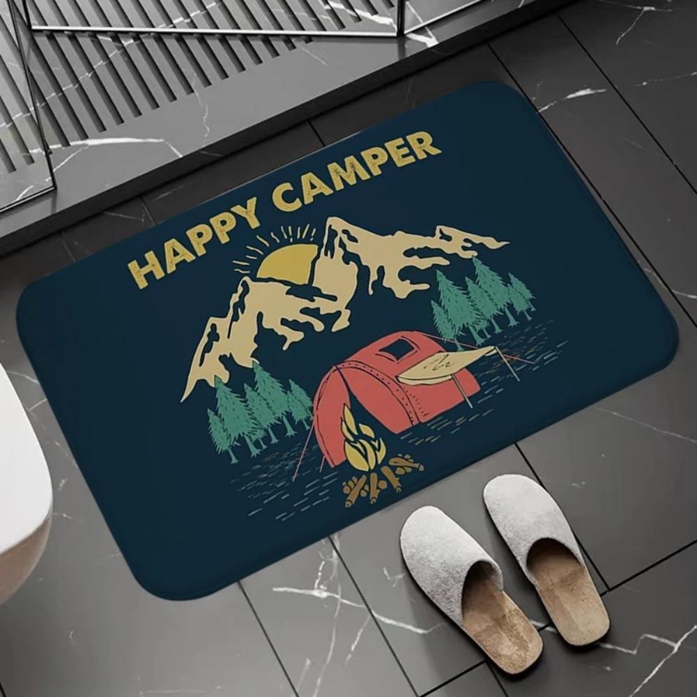 Joyful Camping Car Design Door Mat Cartoon Style NonSlip Entrance Rug for Living Room Bedroom Nursery Garden Balcony Sunroom