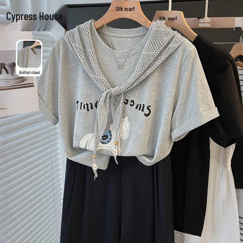 Sybalsy Women s Hollow-Out Knit Shawl T-Shirt XL светло-серый