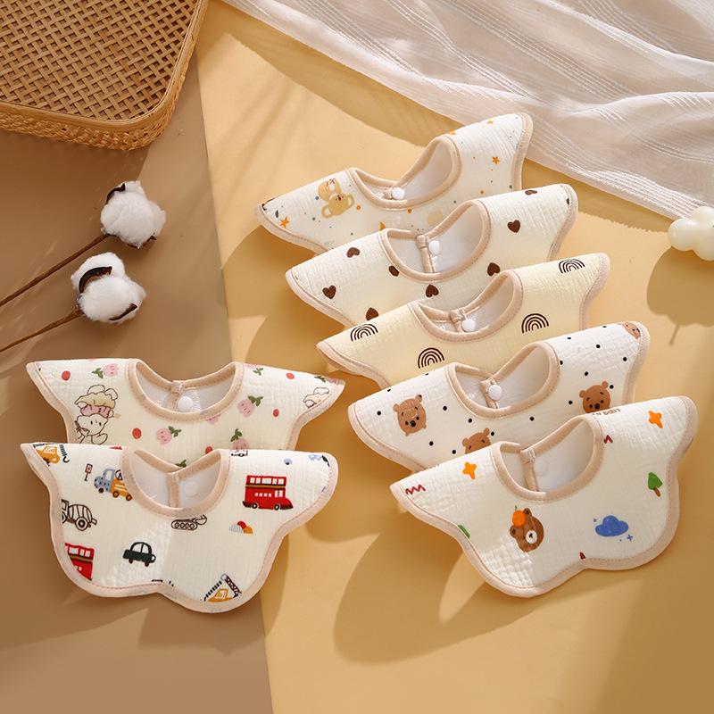 Class A Newborn Baby Saliva Towel Crepe Waterproof Petal Bib Autumn Winter Children Eating Cartoon Cotton Bib